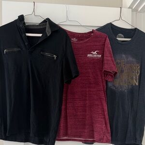 Hollister Men's Maroon Crew Tee — Heathered Casual Shirt